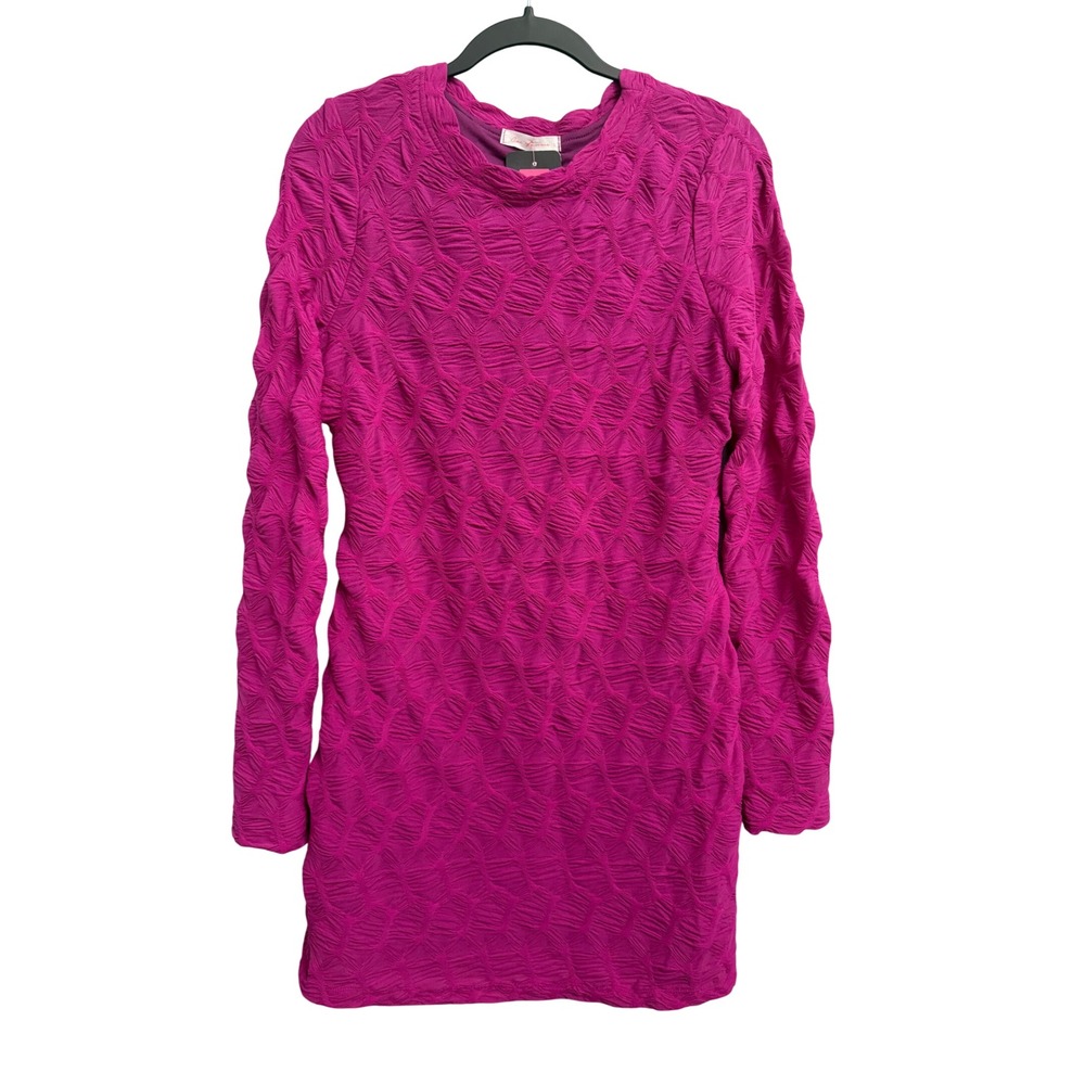 Ces Femme Larissa Textured Bodycon Dress Magenta Pink Long Sleeve Mini Large